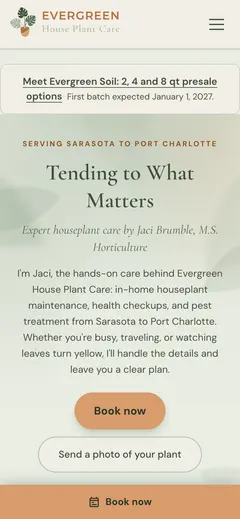 Evergreen House Plant Care mobile view
